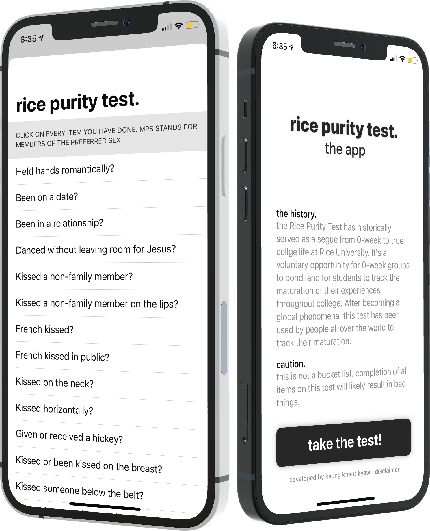 Rice Purity Test Mockup